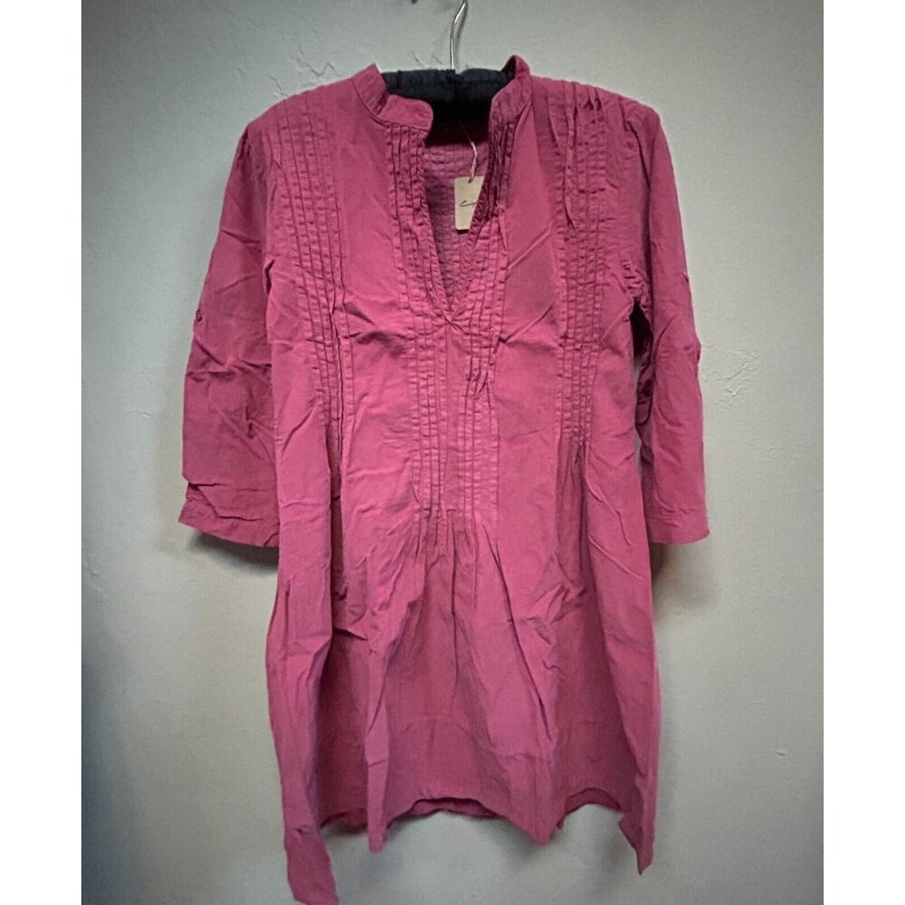CP Shades Tunic Top XS Regina Cotton 3/4 Sleeve Pintuck Pink Rosewood Shirt New